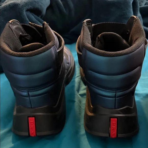 Prada Polarius Futuristic Black Iridescent High Top Sneakers Men's Size 12 - Picture 7 of 9